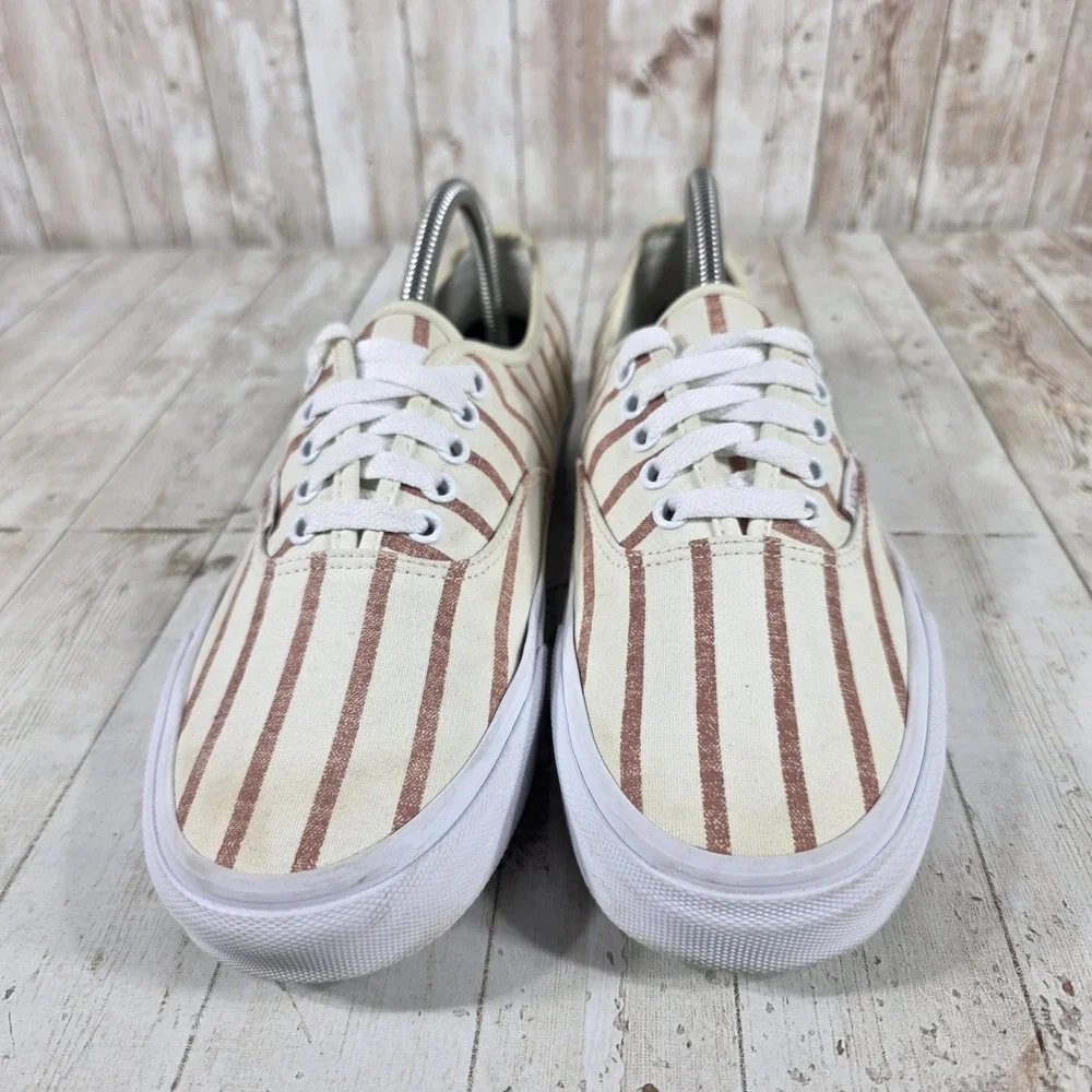 Vans Authentic Striped Canvas Sneakers Cream Rose Gold Womens 10 Mens 8.5 721454